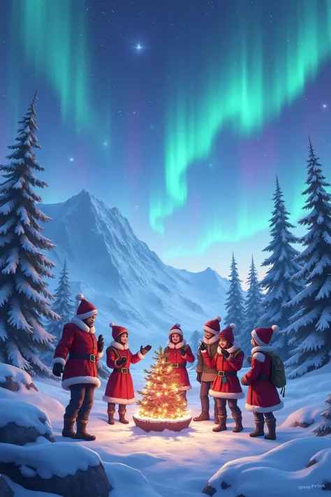 Create a drawing with Christmas Aura Boreal scenery for Free Fire