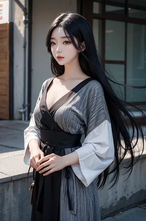   long black hair,  Korean woman in her 20s ,  big ,   beauty  