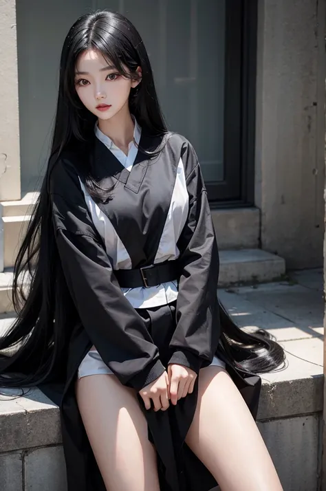   long black hair,  Korean woman in her 20s ,  big ,   beauty  