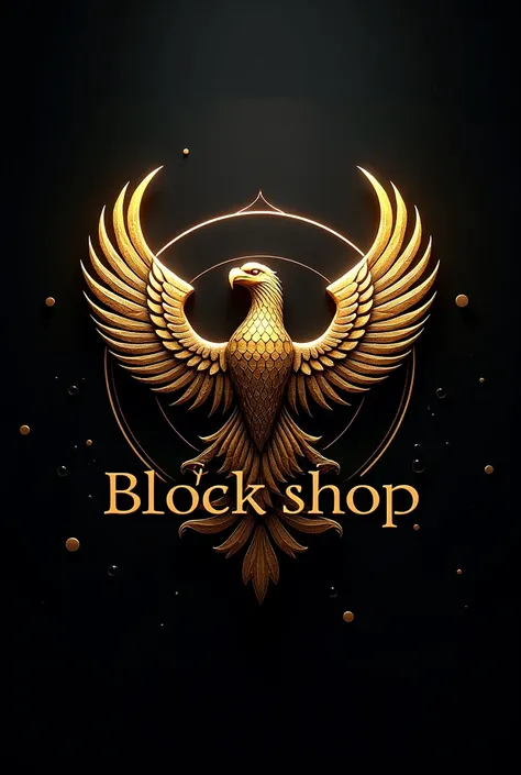 The logo of a garuda bird caught in a digital marketplace that says BLOCKSHOP with a black gold and black background color that blends so elegantly that it looks like a real 3D design