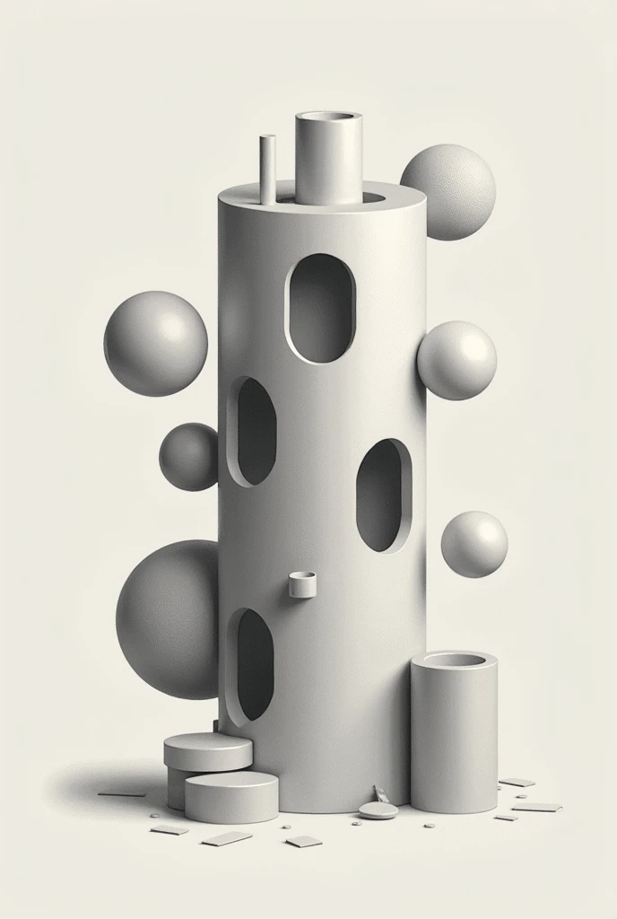 a drawing of a shaded cylinder from which we remove  masses and cylindrical shapes. Abstract