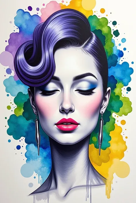 Pencil drawing of the heroine A stunning 3D watercolor abstract masterpiece portraying the face of a elegant and sophisticated lady. The artwork boasts a unique blend of vibrant colors, with strokes of blue, purple, green, and yellow swirling around the su...