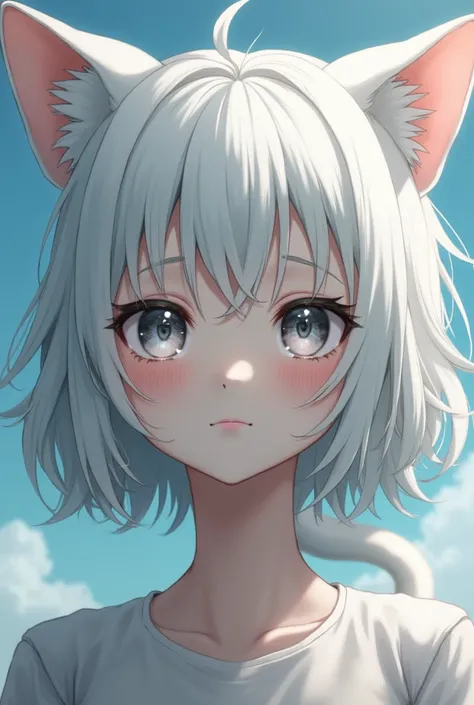 neko girl, white skin, clear image, sad eyes, small smilling, pussy clear