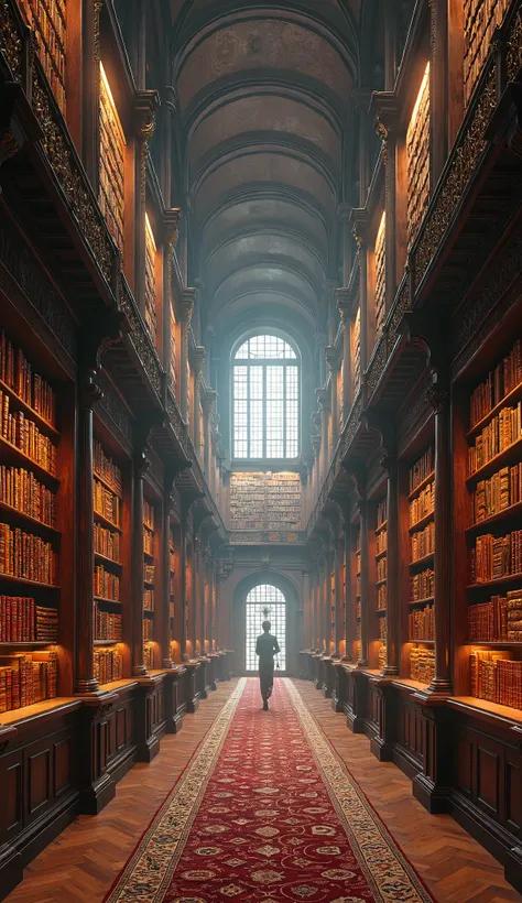 An empty library with archives of old books.