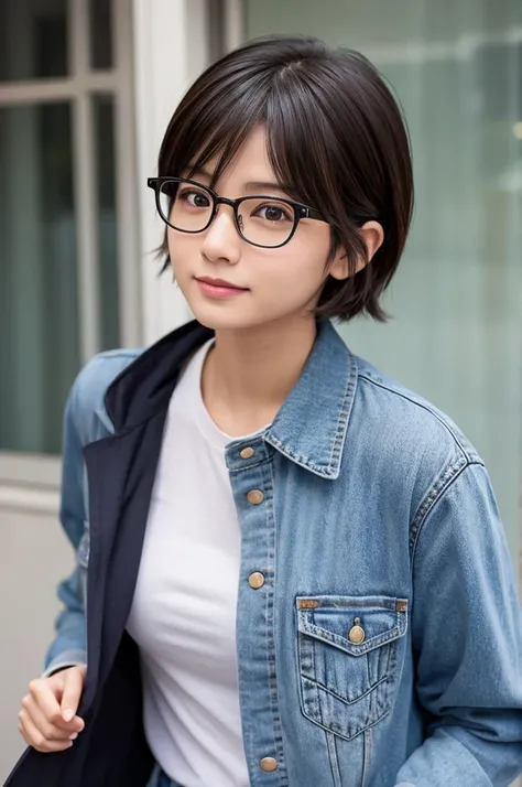  shortcut、boyish woman with glasses