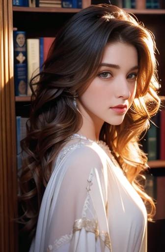 ((No NSFW)), Photo of Beautiful brunette ((Model)) Christian Pastor, Sit back and look forward, Light brown eyes, Wavy Hair, Very impressive, Characteristics of security and elegance, ((Parrit often wears on his side)), (Hypnotized), Very detailed face, Be...