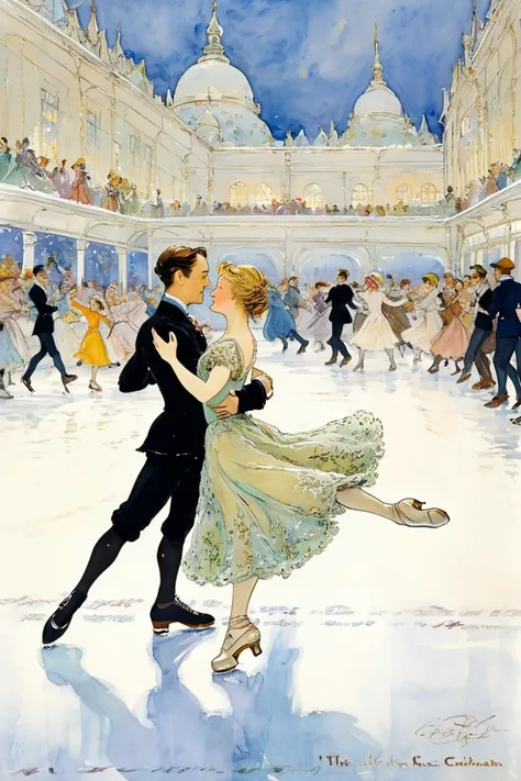 Ice Dance, Dance on Ice, by E.H. Shepard.
best quality, masterpiece, intricate details, ultra-detailed