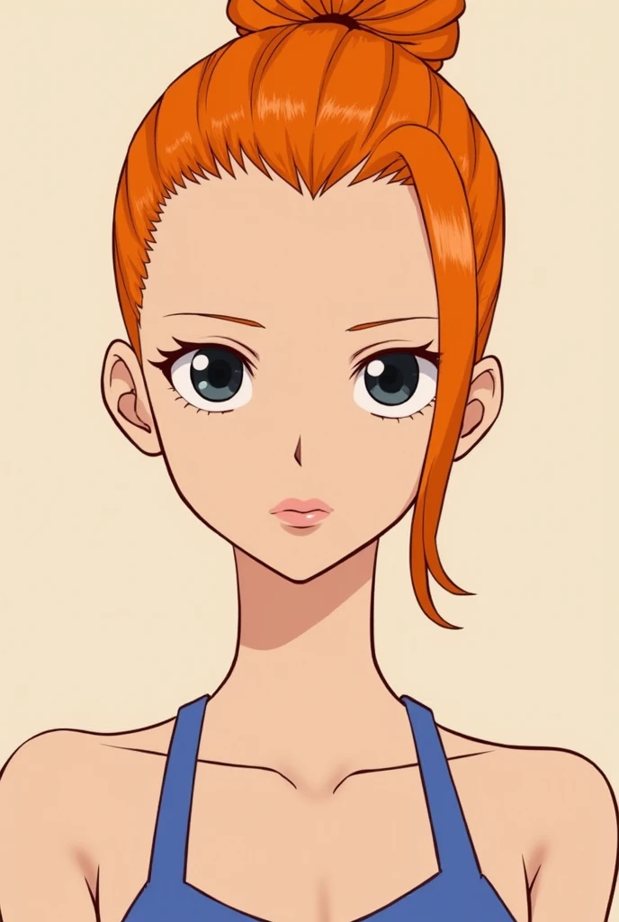 Nami from one piece has shaved nape and sides of her hair and tied her hair on top