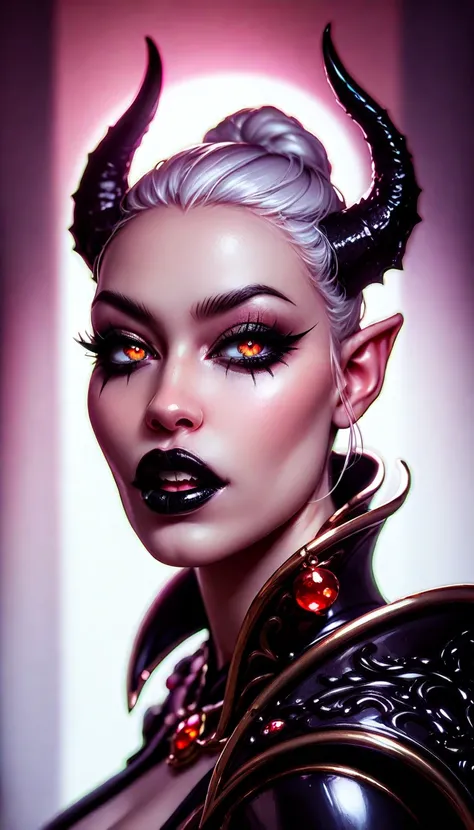 Diabolical creature. Seductive Dark angel. Dark Makeup, Dark Lipstick. pale white skin. unhealthy appearance. dnd character.  dnd. Lilith Armor, Succubus Armor