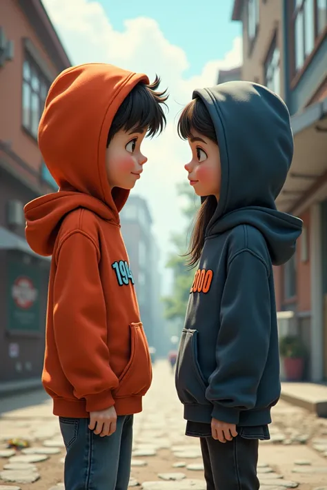 Boy and girl wearing hoodies 
1994on boy and 2000on girl hoodie 
