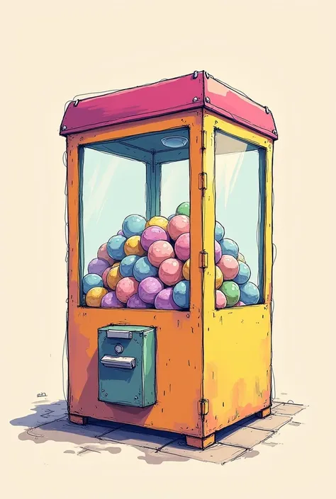 colorful sketch drawing,  anime style , simple sketch drawing, simple lines, Gacha machine , soft colors 