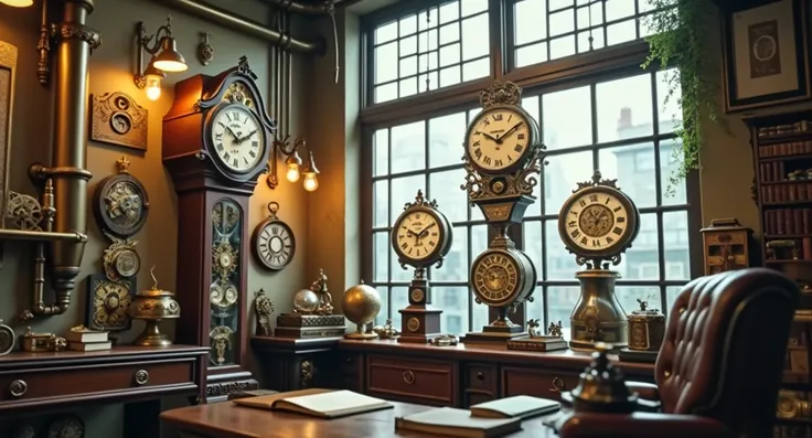 Steampunk office filled with flamboyant watches