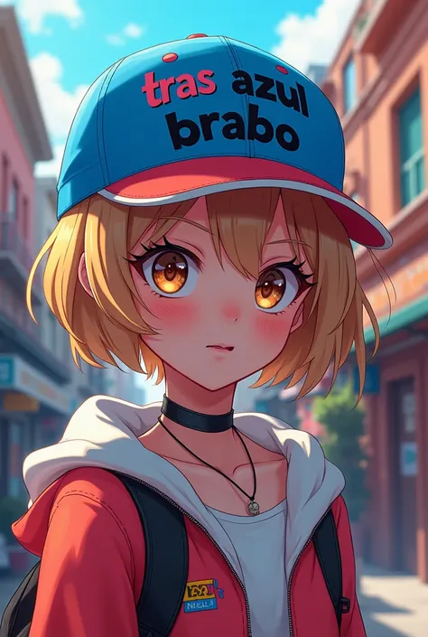  AN ANIME CHARACTER WITH THE CAP FOR "tras" AZUL BRABO 