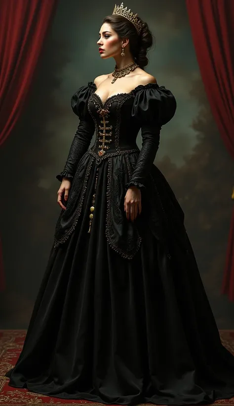 A Beautiful Aristacrat Woman With Large Elegant, Hawk-Like-Nose,. Who Embodies Old Fashioned Class, the goth of the queen, arrogant Beauty. Curvy, Thin-Waist, Wide-Hips, Swaying-Hips. Oppulent Historically Accurate Victorian Dress for dracula lady. Greg Ru...