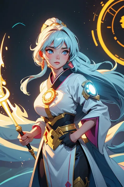 In a futuristic world where advanced technology and cyber aesthetics dominate, the ancient goddess of light, Amaterasu, has been released from her millennia-long seal. Upon her revival, she has adapted to the hyper-modern environment, her divine form mergi...