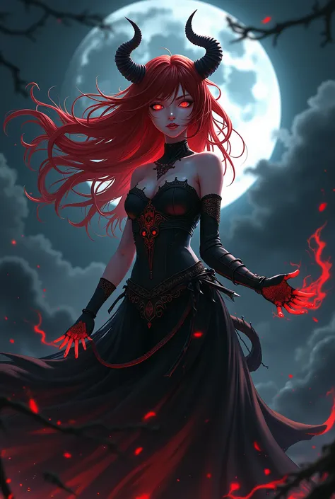 Anime deamon girl redhead dark black moon