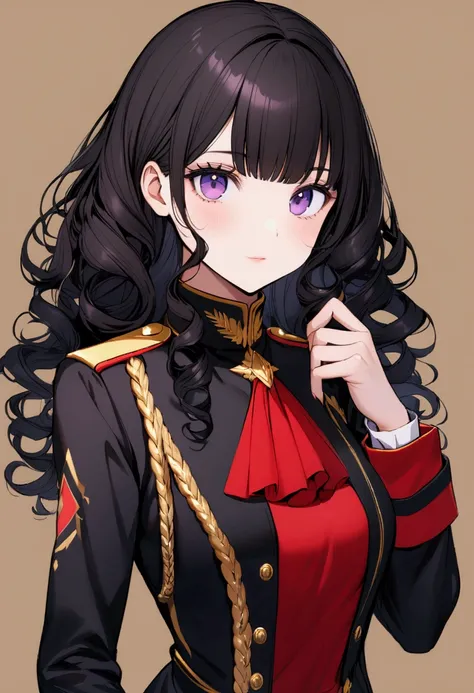 Medium height girl curly black hair dark purple eyes with U A uniform