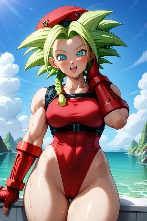 (Black line work )),  detailed line work ,  slender abs, (( Masterpiece)), ((Golden ratio)), ((dynamic)), ((natural)) (( The Best Quality )), (( ultra detailed )), (( kefla dragon ball super )), {1 woman}, { neon green hair }, { super saiyan style}, { Drag...