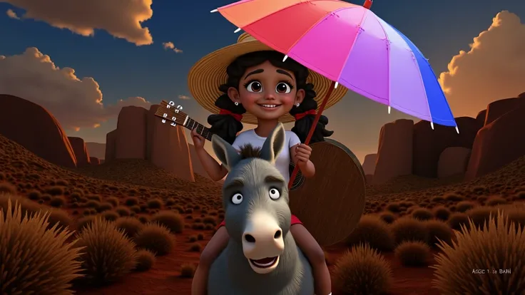 Inspired by Disney Pixar movies and 3D characters, high resolution and quality, create the image of a girl, , , AGE: 12, , with curly hair tied in two ponytails and red ribbons. She has light brown skin and is wearing a white T-shirt, very short red shorts...