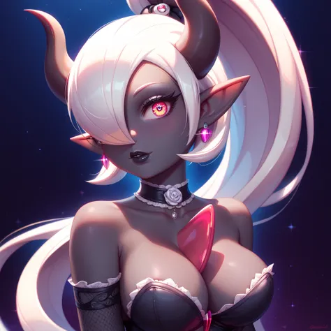 score_9, score_8_up, score_7_up, ((Masterpiece)), ((highres)), ((1girl, solo)), Random poses, beautifully detailed succubus girl, ((white hair, gardevoir style hair w/long ponytail)), defined elf ears with ear guages, defined eyes, pastel iris, long eye la...