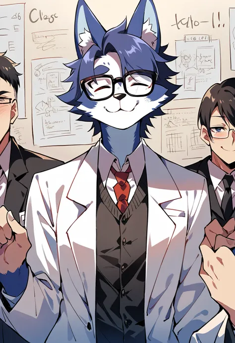 score_9, score_8_up, score_7_up, score_6_up, score_5_up, score_4_up, source_furry, hires, masterpiece(angelic handsome 1boy, kemono, solo focus, single, Smiling embarrassedly, glasses)furry anthro, Furry body, dog facial features, dog body features)Handout...