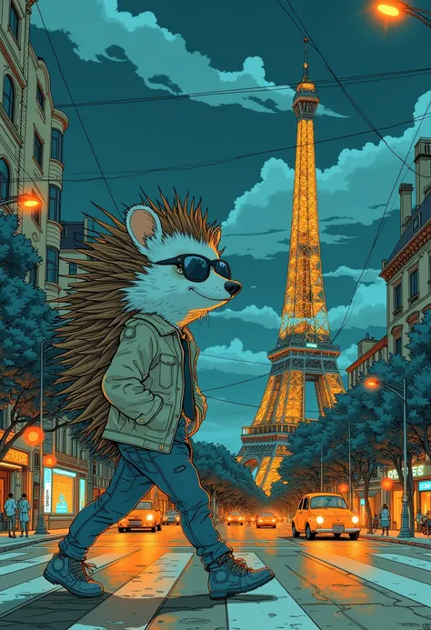 (  masterpiece on the penis  :1.2,   top quality),(   very detailed),   anime style ,8K,16K,  wallpaper ,(Fiat 500 :2.0),  A Beautiful Night Sky ,(France:2.0),( torre Eiffel:2.0),( dynamic :2.0);  A teenage hedgehog wearing pants ,  sunglasses and a shirtl...