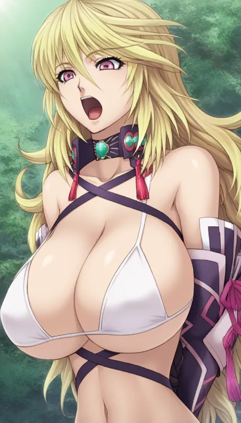 masterpiece,top-quality,source_anime,best quality, clear face,Milla Maxwell,tales of Xillia,1girl,solo,blonde hair, long hair,pink eyes,very large breasts,perfect body,beauty,very huge breasts,narrow waist,bust size is 200cm over,sexy,soaked,seductive anim...