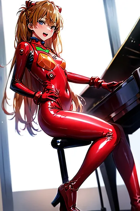 (( top quality)), ((masterpiece)), (be familiar with),  perfect face, indoor, bedroom,  watching viewers,
One woman,  Soryu Asuka Langley,
 open mouth,  ecstatic expression beside the piano, blush, smile,
 small tits,  flat chested, Young girl, Lori,  s,  ...