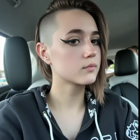 woman having her hair shaved off, mostly bald