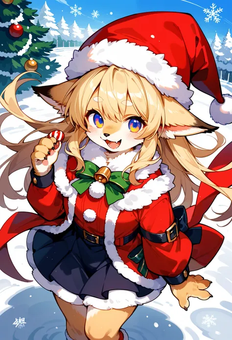 score_9, score_8_up, score_7_up, score_6_up, score_5_up, score_4_up, source_furry, hires, masterpiece, absurdres, perfect anatomy(epic, dynamic angle)While creating a christmas atmosphere, Santa with furry elements(kemono, super cute 1girl, solo focus)(fur...