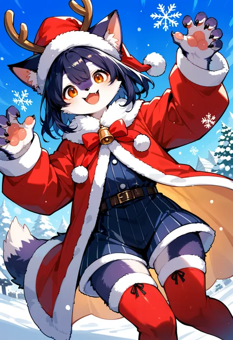 score_9, score_8_up, score_7_up, score_6_up, score_5_up, score_4_up, source_furry, hires, masterpiece, absurdres, perfect anatomy(epic, dynamic angle)While creating a christmas atmosphere, Santa with furry elements(kemono, super cute 1girl, solo focus)(fur...