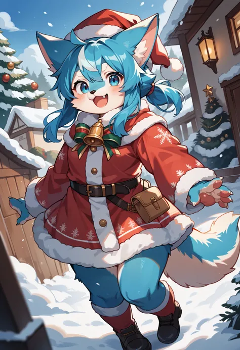 score_9, score_8_up, score_7_up, score_6_up, score_5_up, score_4_up, source_furry, hires, masterpiece, absurdres, perfect anatomy(epic, dynamic angle)While creating a christmas atmosphere, Santa with furry elements(kemono, super cute 1girl, solo focus)(fur...