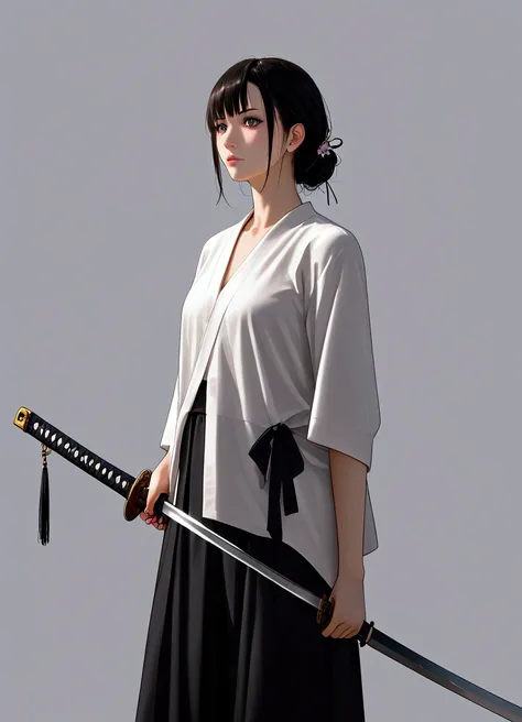 anime, modern girl, Digital art, Delicate and unstable line drawing, wielding an oversized giant katana, Modern clothing, coloful, Spectacular backdrop,