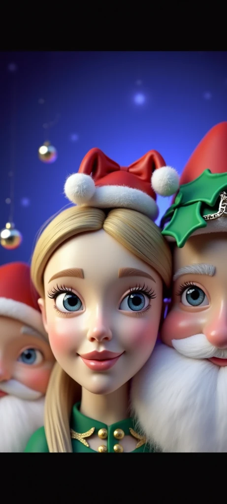 Keep the human face from the image and insert Santa Claus ornaments