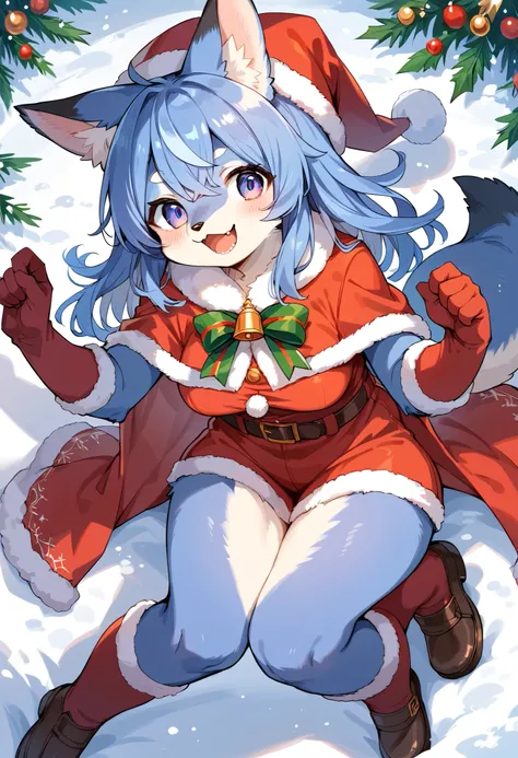 score_9, score_8_up, score_7_up, score_6_up, score_5_up, score_4_up, source_furry, hires, masterpiece, absurdres, perfect anatomy(epic, dynamic angle)While creating a christmas atmosphere, Santa with furry elements(kemono, super cute 1girl, solo focus)(fur...