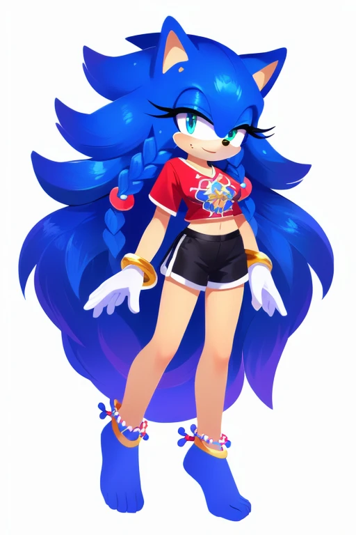 Sonic oc, Mobian, female, Cosmic hedgehog, A beautiful light white furred hedgehog, blue eyes, very long hair/quills, braided and beaded long hair bangs, long streaks of hair on each side of her face, beads on hair, smooth fur, graceful hourglass body, sli...