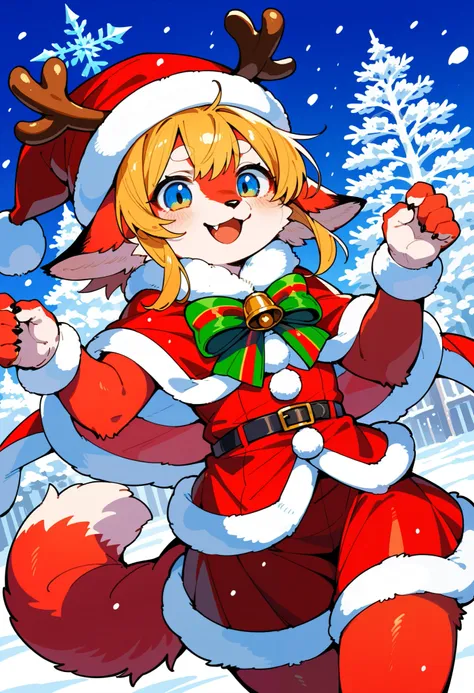 score_9, score_8_up, score_7_up, score_6_up, score_5_up, score_4_up, source_furry, hires, masterpiece, absurdres, perfect anatomy(epic, dynamic angle)While creating a christmas atmosphere, Santa with furry elements(kemono, super cute 1girl, solo focus)(fur...