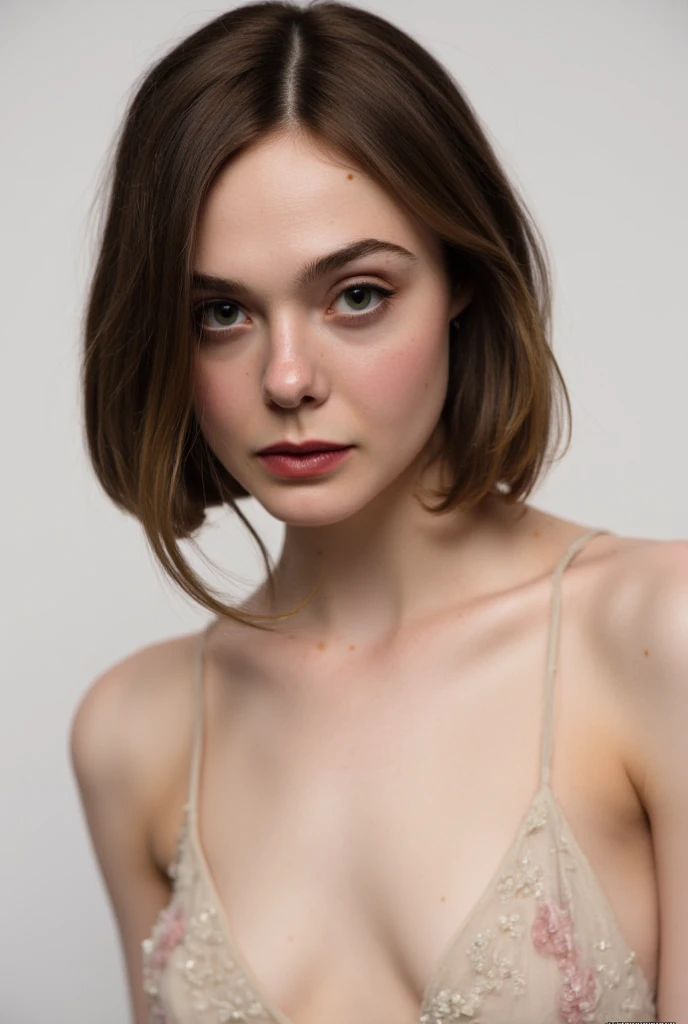 a close up photo, topless, sensual, bob cut hair