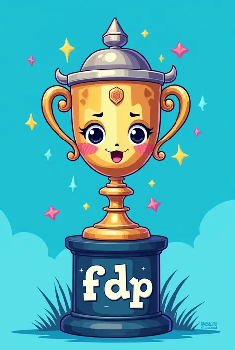 A trophy pnj 2d art blue and text on it "FFDP"
