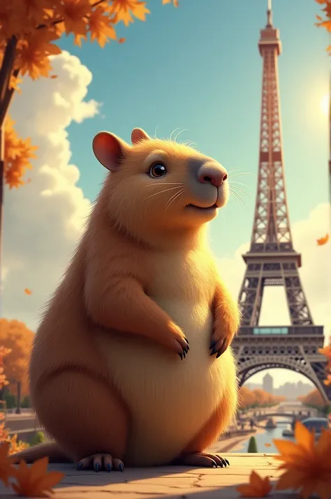 A capybara next to the Eifel Tower