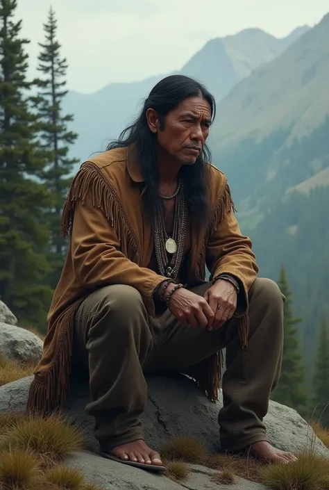 A cherokee man sitting sadly