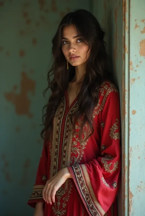 HD original picture, Pakistani young woman, half naked, half face covered, wearing traditional dress,face not show, feet show
