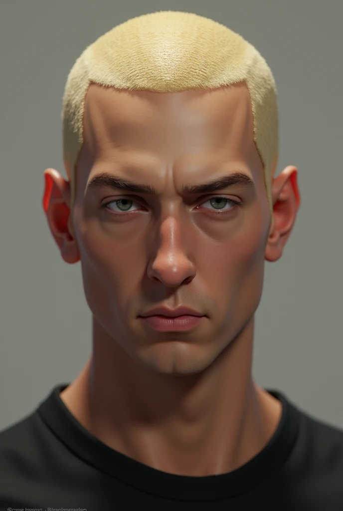 Generate an image of Slim Shady in an animated profile picture that looks just like Slim Shady who looks serious just like in real life much more realistic forget about anime
