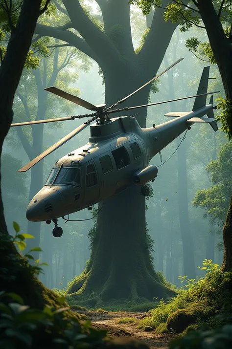 A helicopter that fell into a tree 