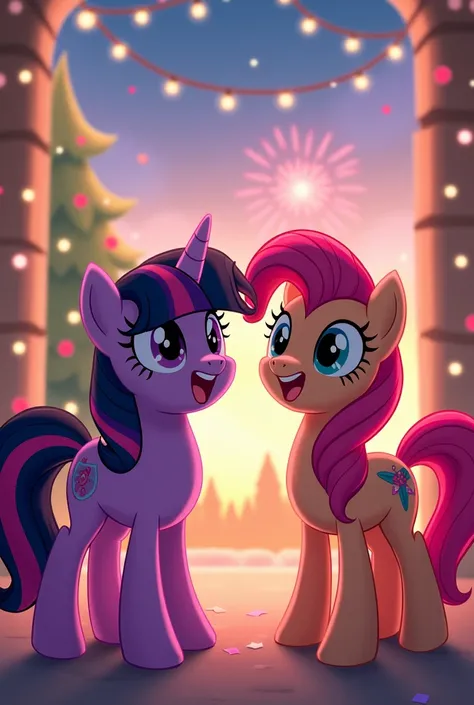 Twilight Sparkle and Sunset Shimmer celebrate New Year cute