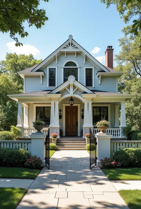  Create a house facade ,  with a garage gate on the right side,  and social gate on the left side , single-storey house 