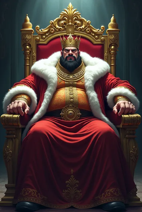 Fat King set in his throne with dark anime style