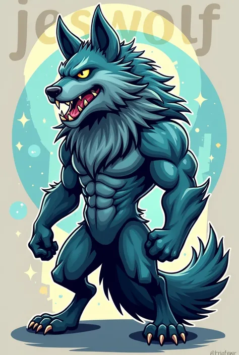 logo Cartoonized Concept WolfGod with word [ JesWolf ] at the top