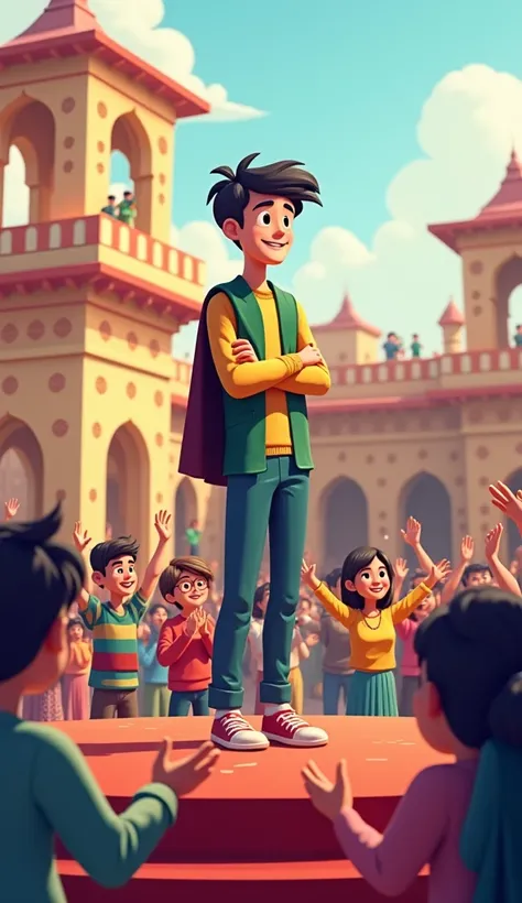 3D pixer cartoon pakistan
The student standing confidently on stage, the audience applauding warmly.

