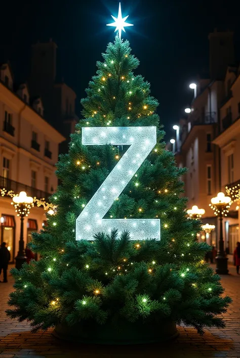 New Years fir decorated with the letters Z 
Let the lights flash on the letter Z